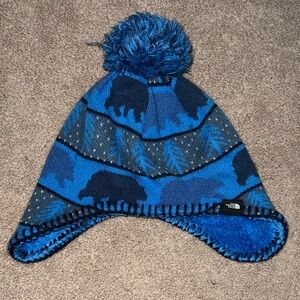 The North Face Infant Blue Bear Patterned Pom-Pom Hat